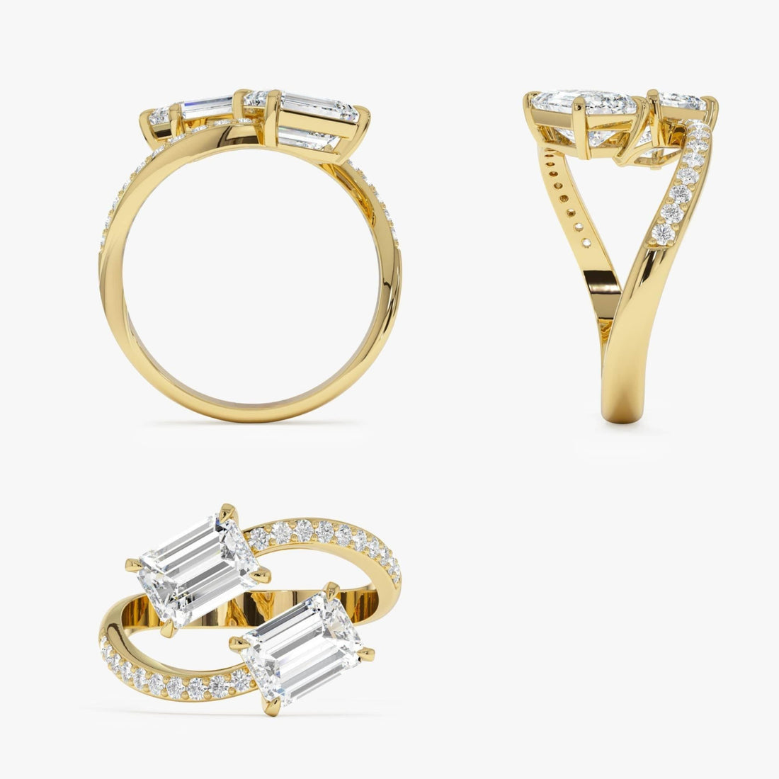 Emerald Cut Lab Grown Diamond Uniqe Pave Bypass Ring