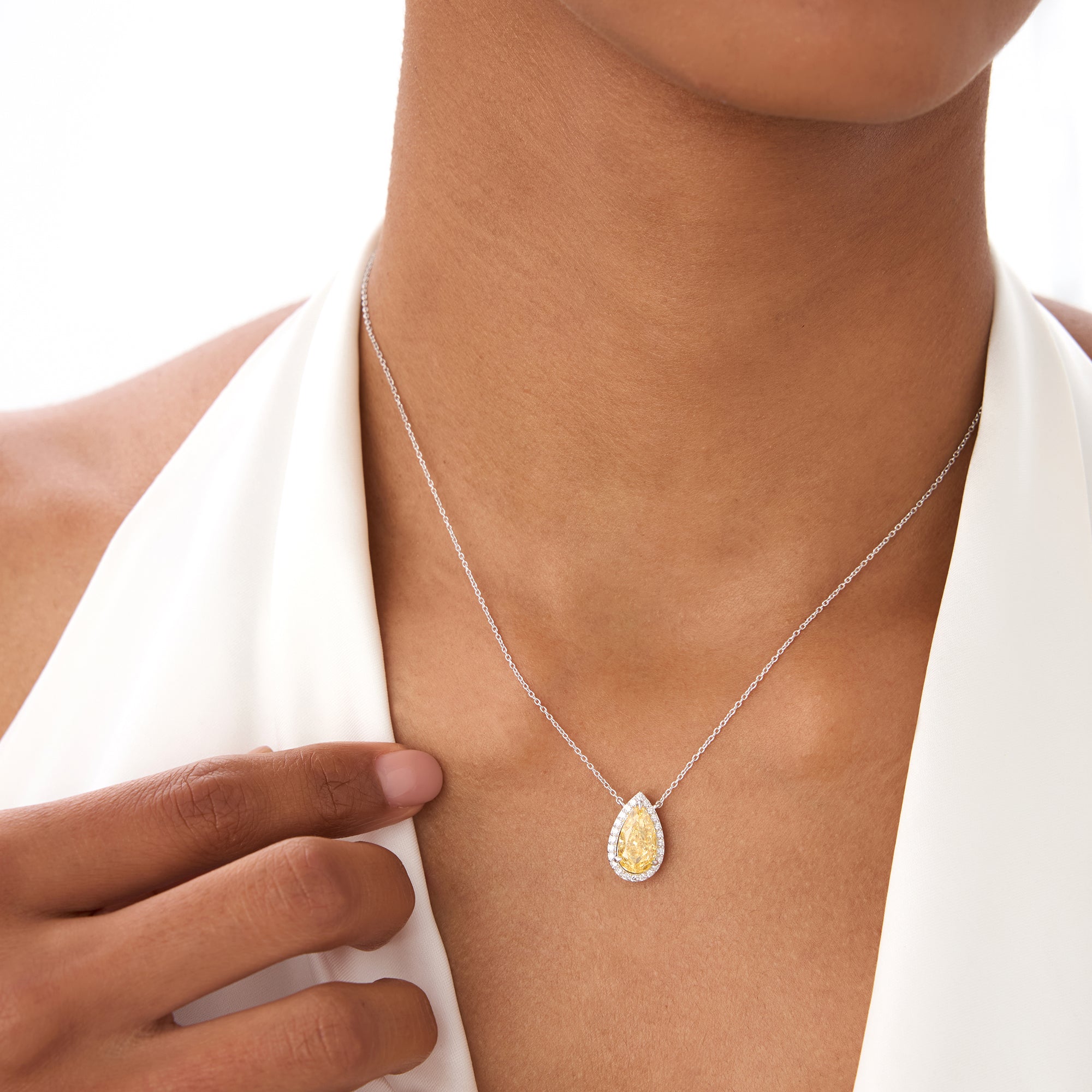Fancy Intense Yellow Pear Shape Lab Grown Diamond Necklace