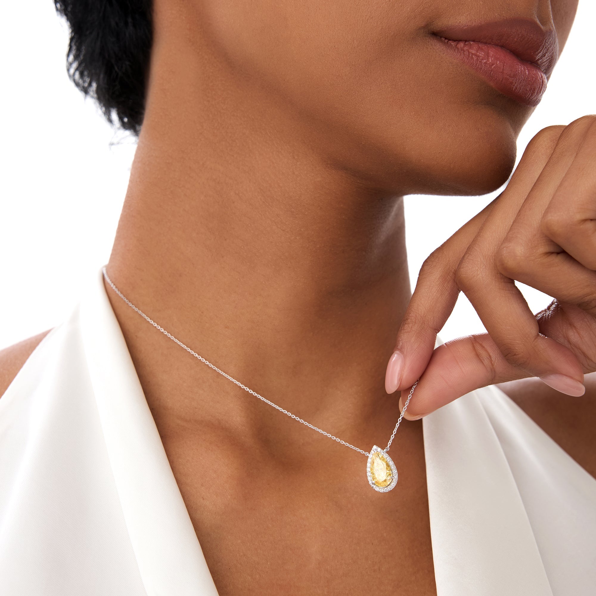 Fancy Intense Yellow Pear Shape Lab Grown Diamond Necklace