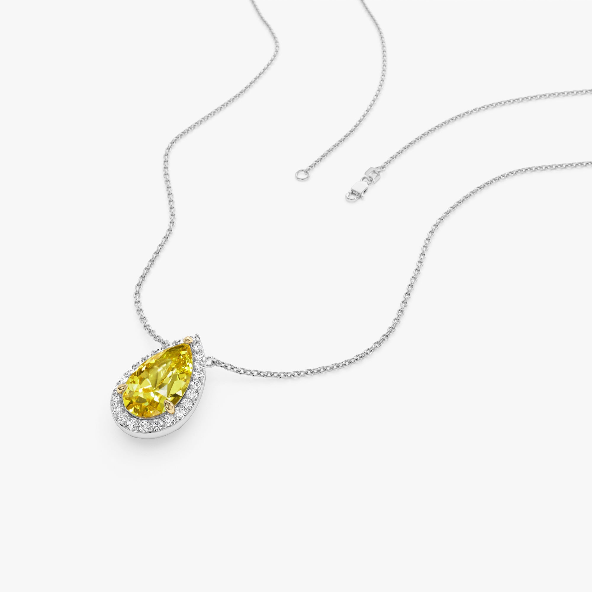 Fancy Intense Yellow Pear Shape Lab Grown Diamond Necklace