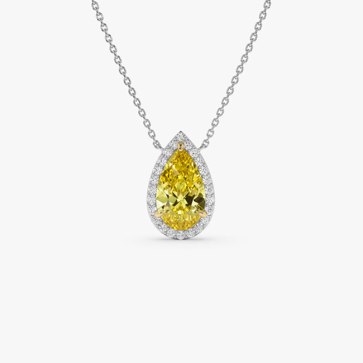 Fancy Intense Yellow Pear Shape Lab Grown Diamond Necklace