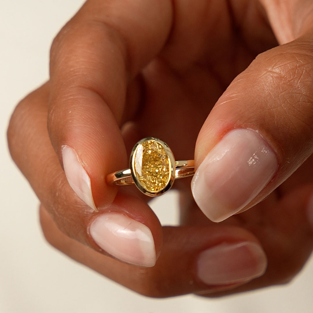 Fancy Yellow Oval Lab Grown Diamond Engagement Ring
