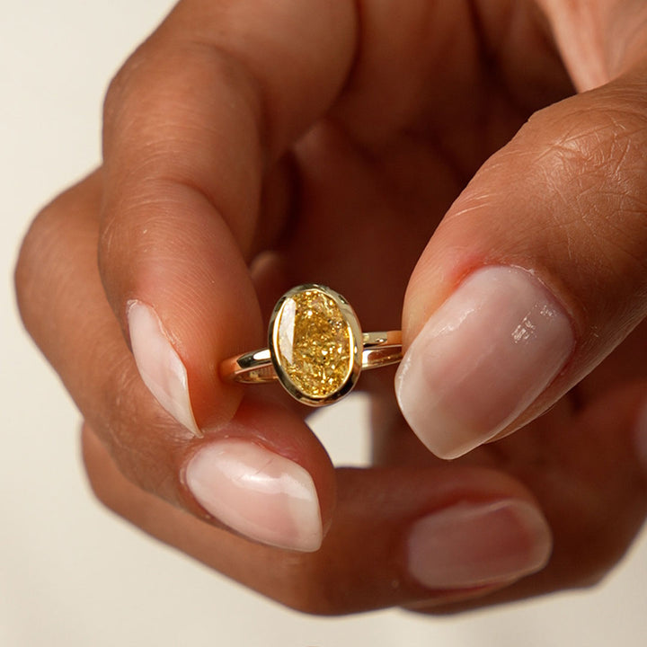 Fancy Yellow Oval Lab Grown Diamond Engagement Ring