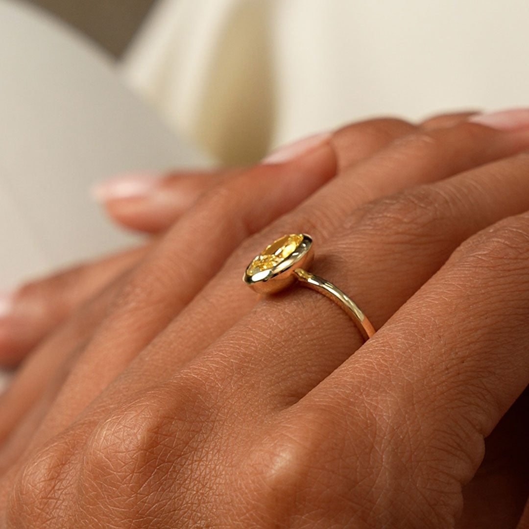 Fancy Yellow Oval Lab Grown Diamond Engagement Ring