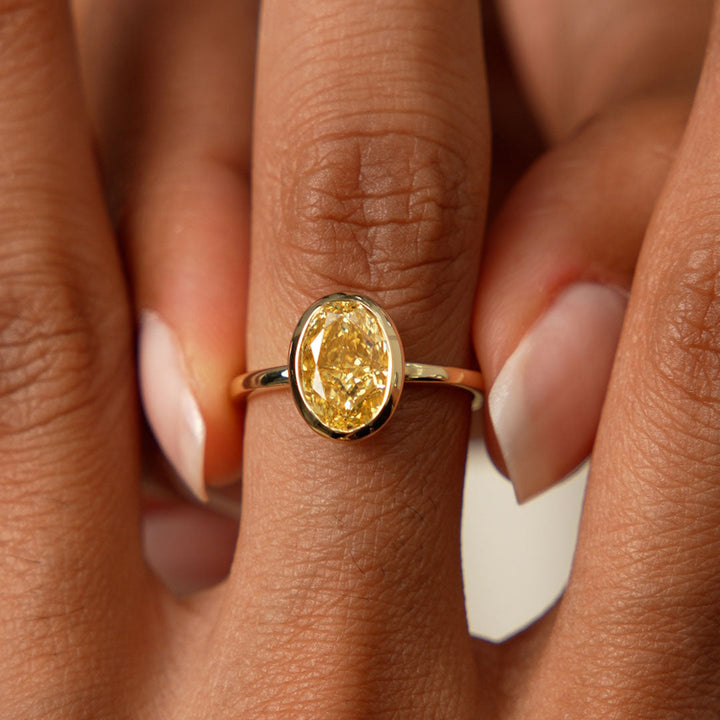Fancy Yellow Oval Lab Grown Diamond Engagement Ring