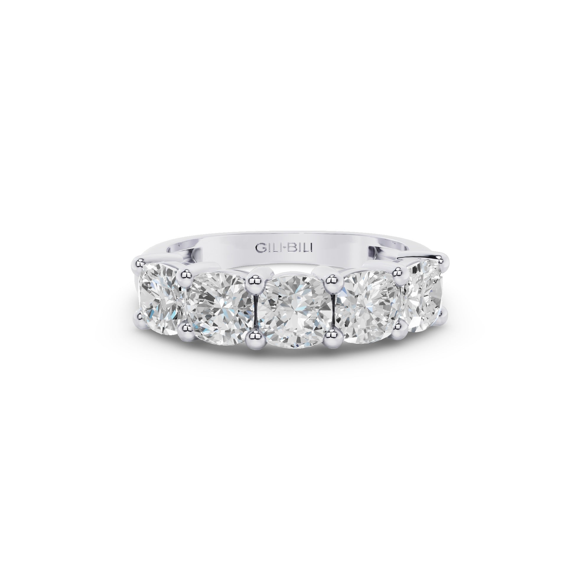 Five Stone Cushion Cut Lab Grown Diamond Anniversary Ring