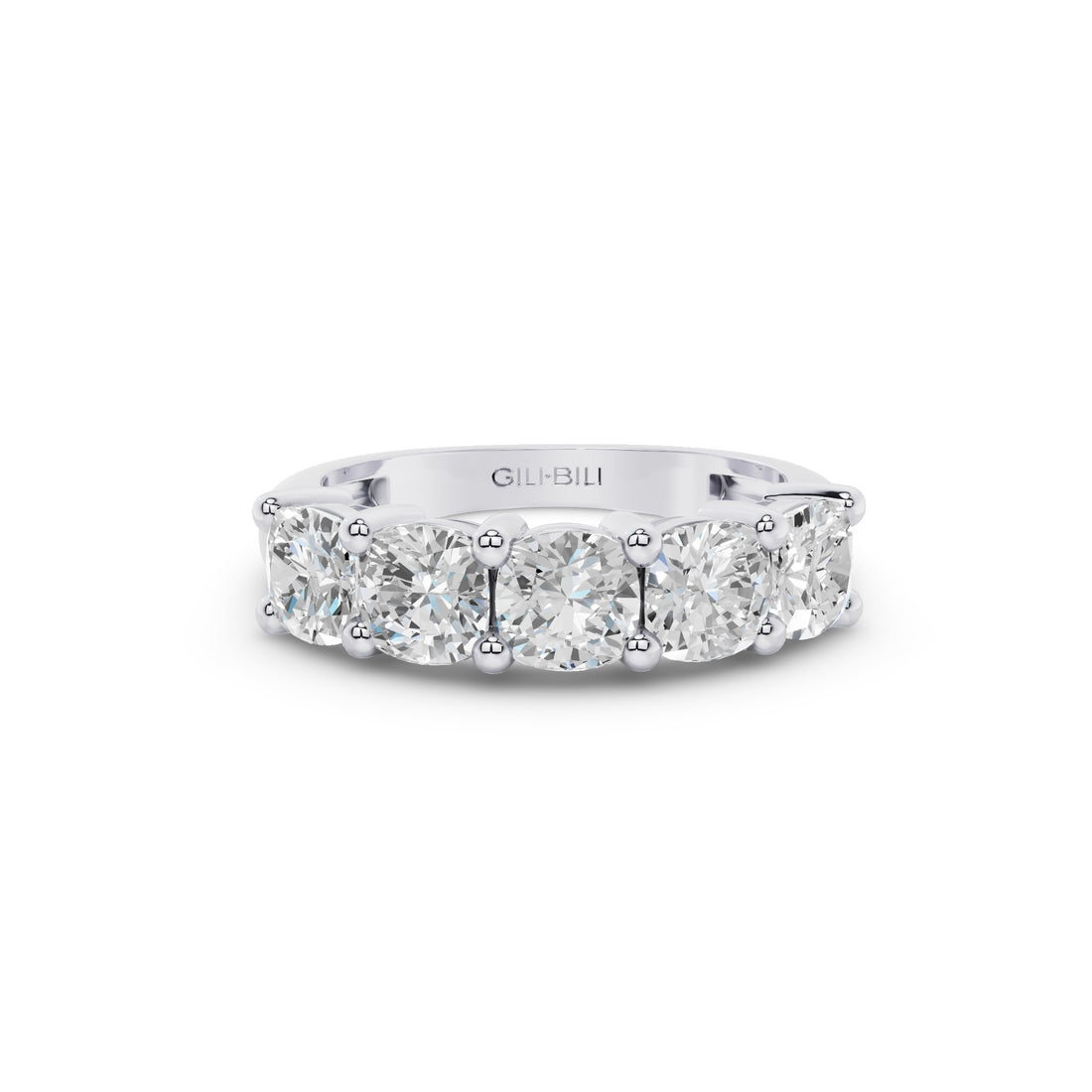 Five Stone Cushion Cut Lab Grown Diamond Anniversary Ring