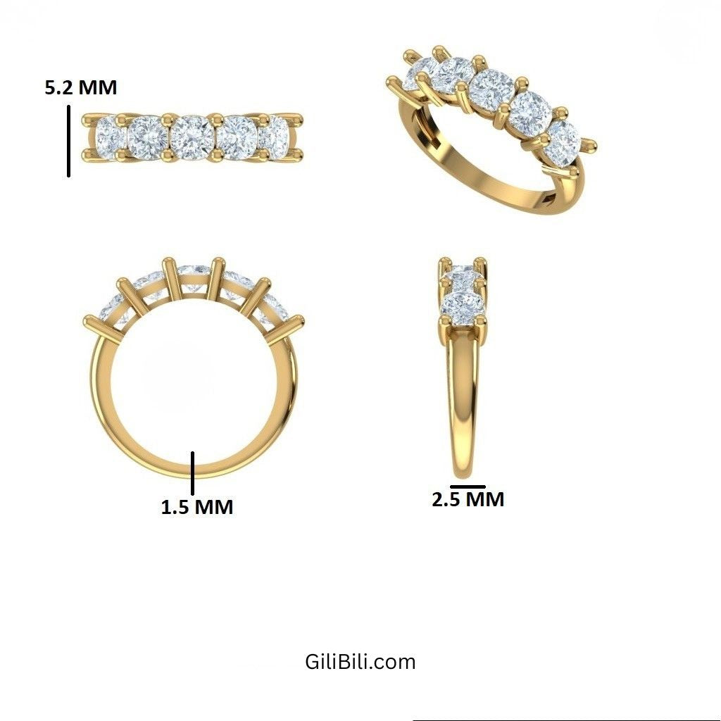Five Stone Cushion Cut Lab Grown Diamond Anniversary Ring