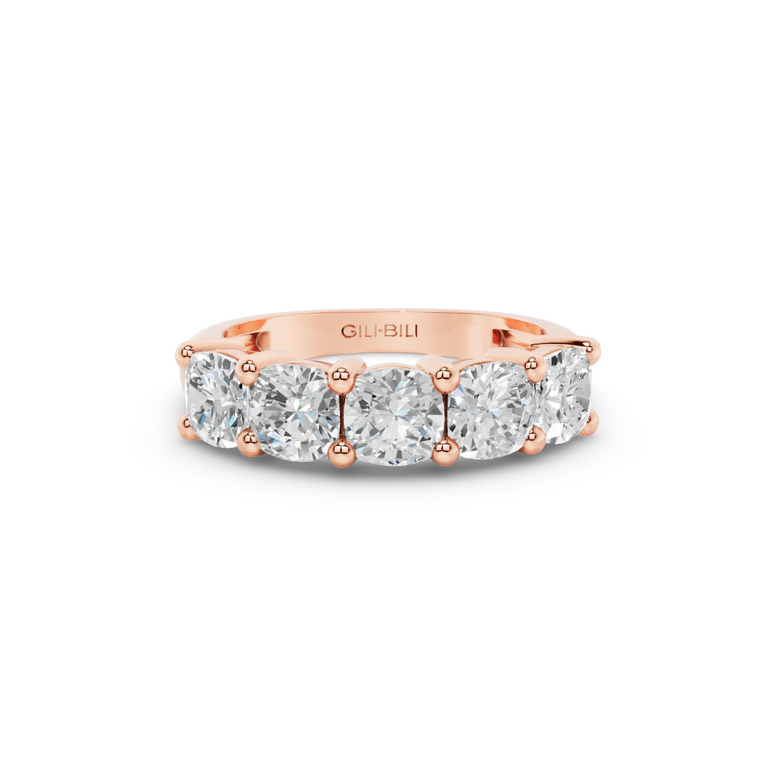 Five Stone Cushion Cut Lab Grown Diamond Anniversary Ring