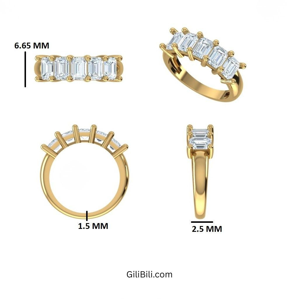 Five Stone Emerald Cut Lab Grown Diamond Anniversary Ring