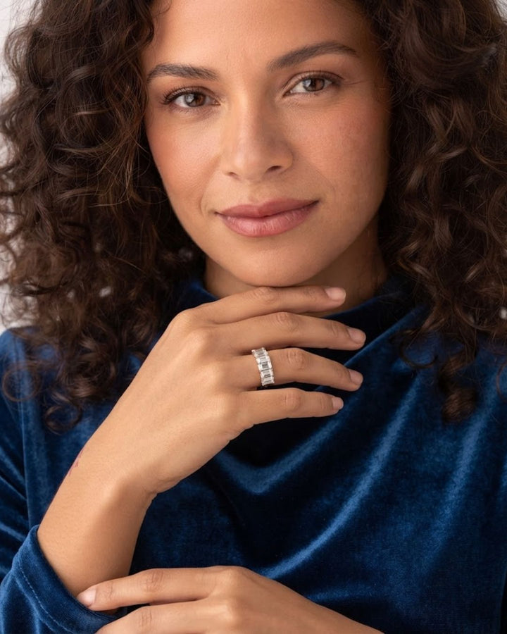 Five Stone Emerald Cut Lab Grown Diamond Anniversary Ring
