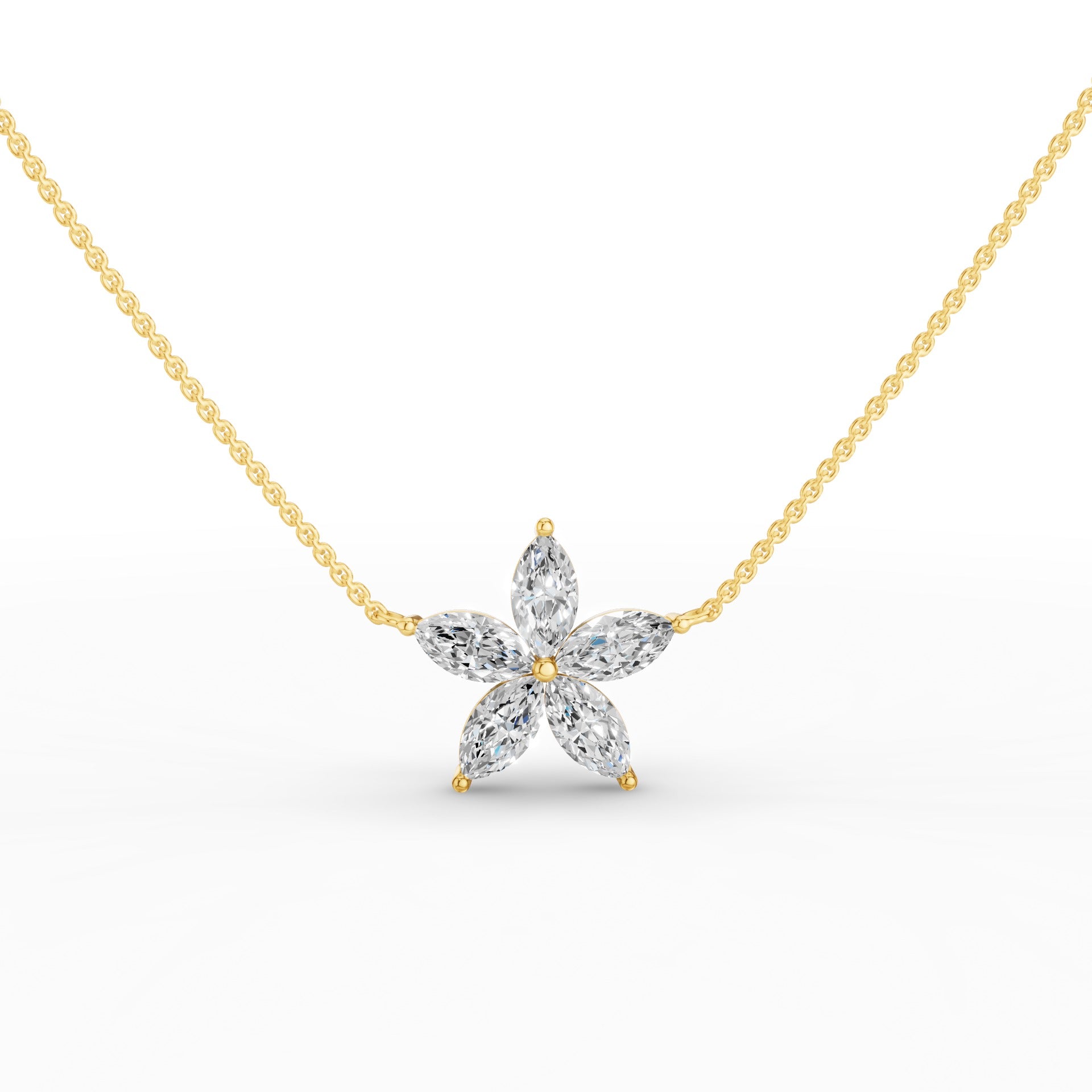 Five Stone Flower Design Marquise Shape Diamond Necklace