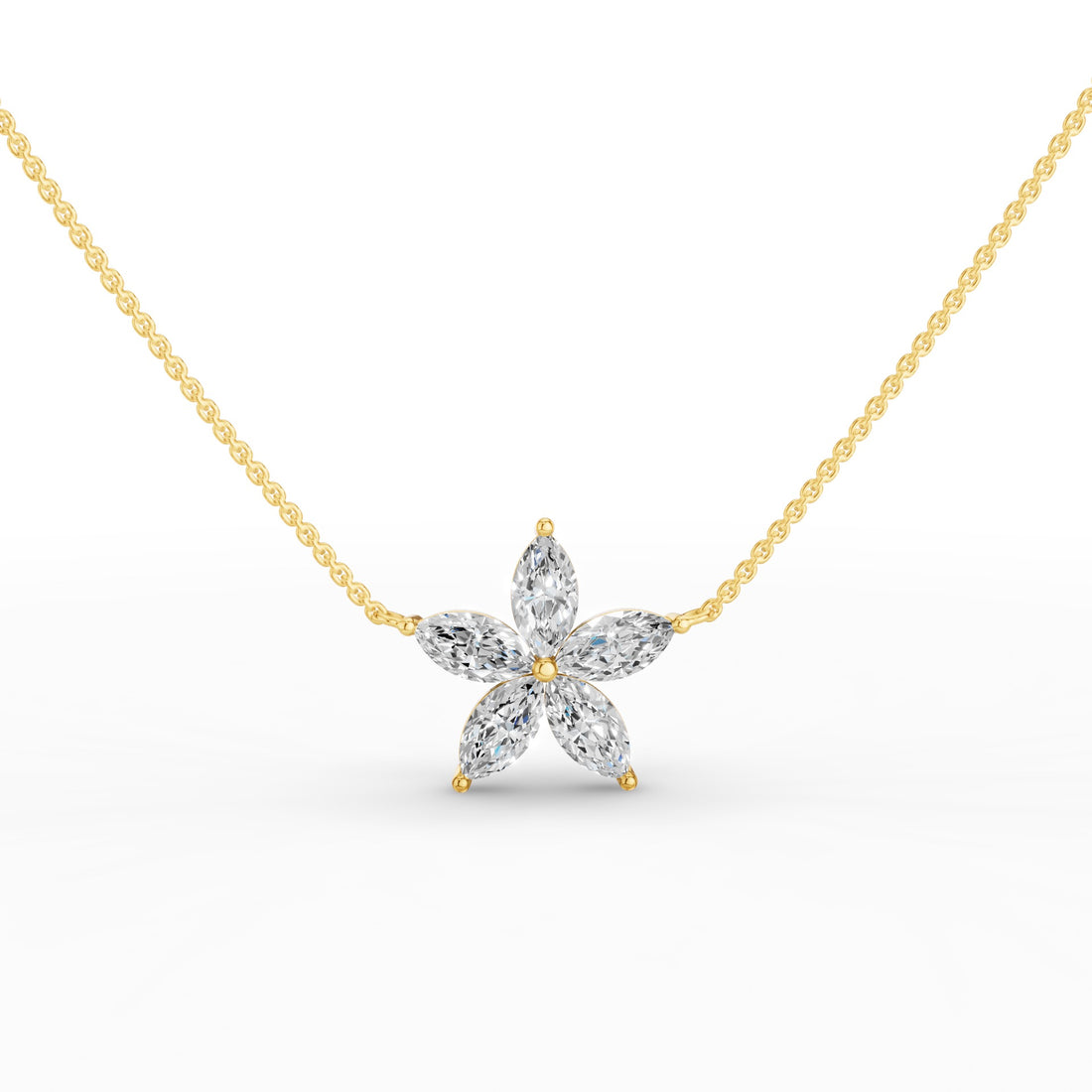 Five Stone Flower Design Marquise Shape Diamond Necklace