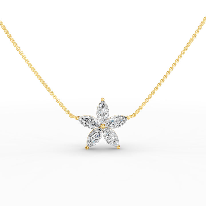 Five Stone Flower Design Marquise Shape Diamond Necklace