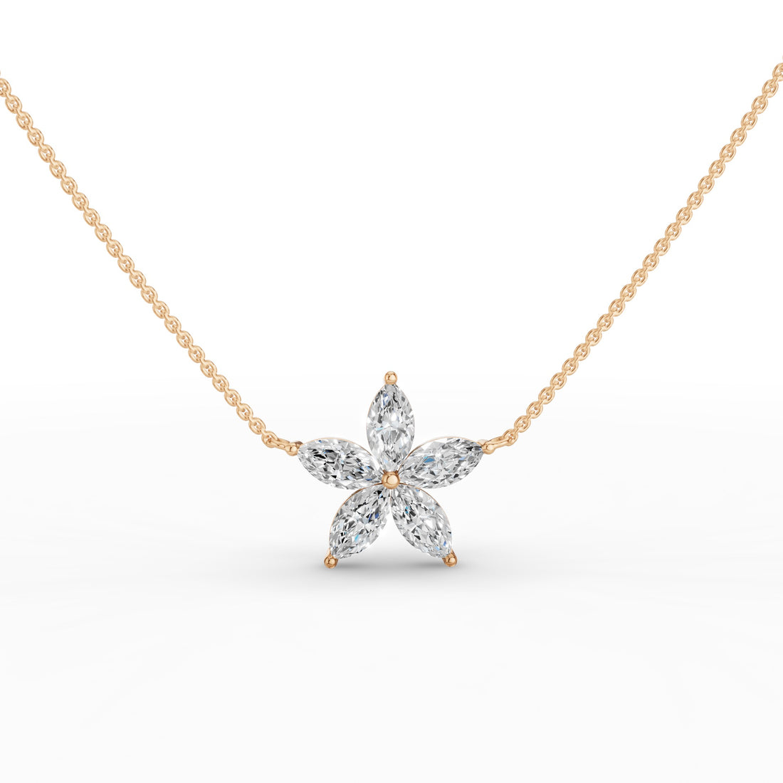 Five Stone Flower Design Marquise Shape Diamond Necklace