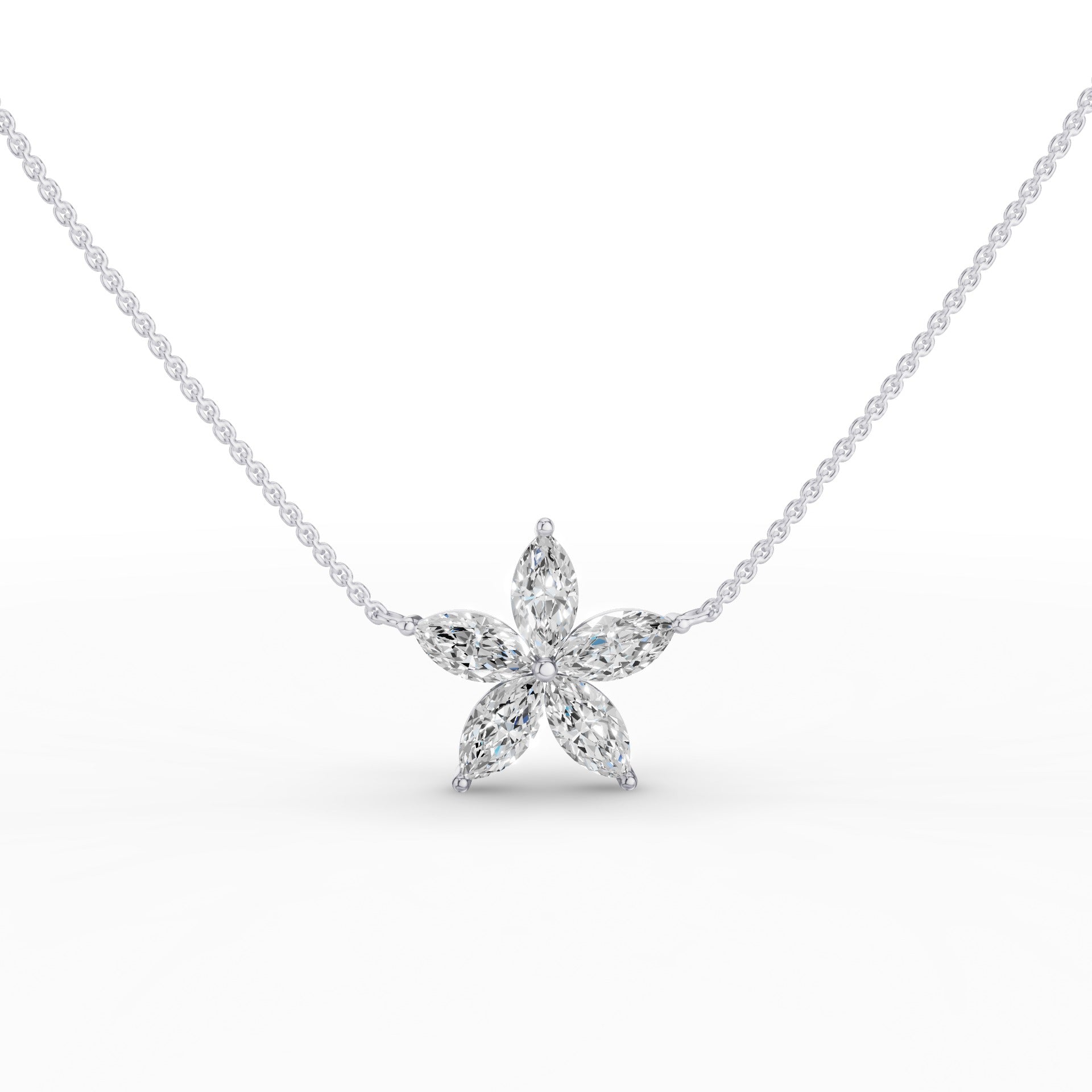 Five Stone Flower Design Marquise Shape Diamond Necklace