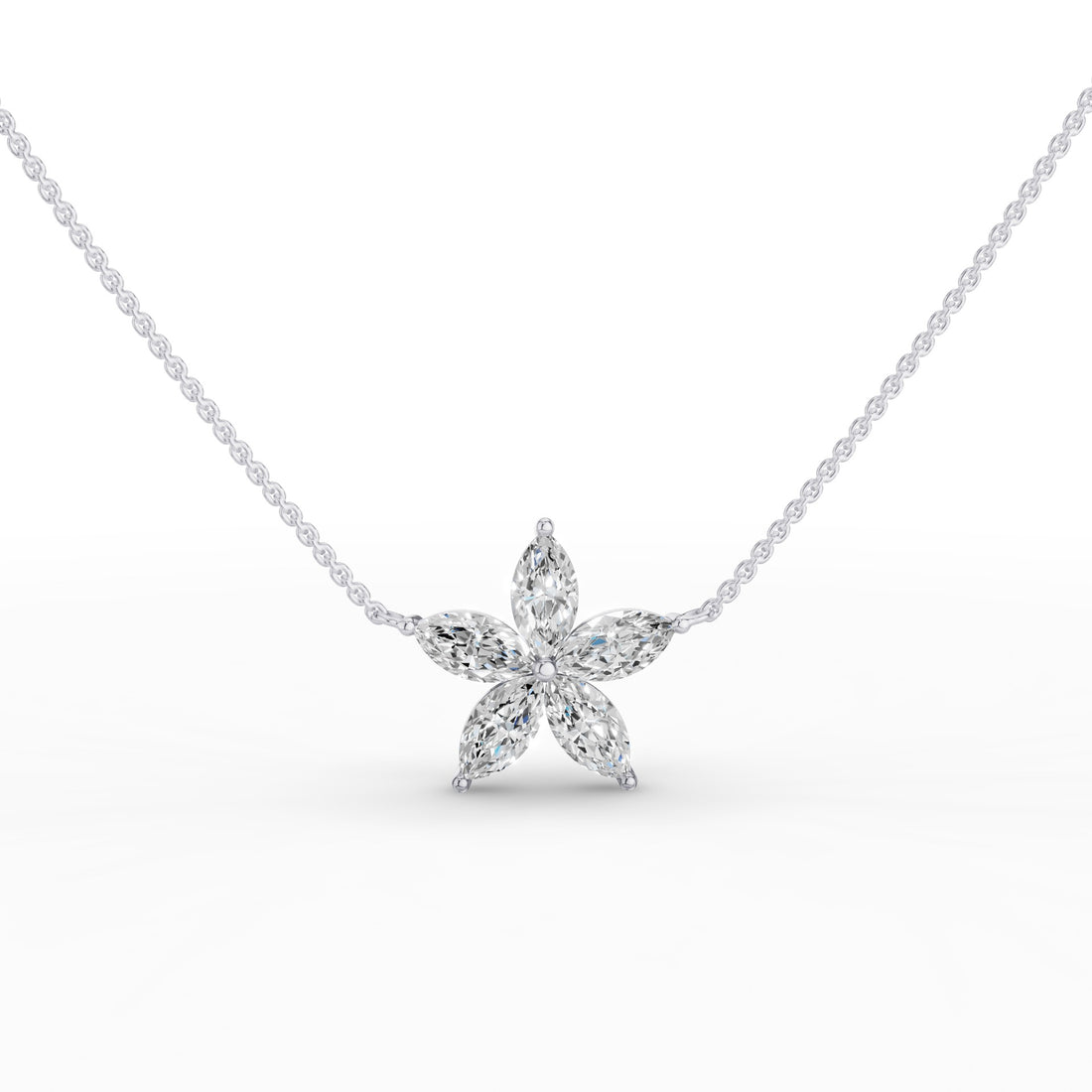 Five Stone Flower Design Marquise Shape Diamond Necklace