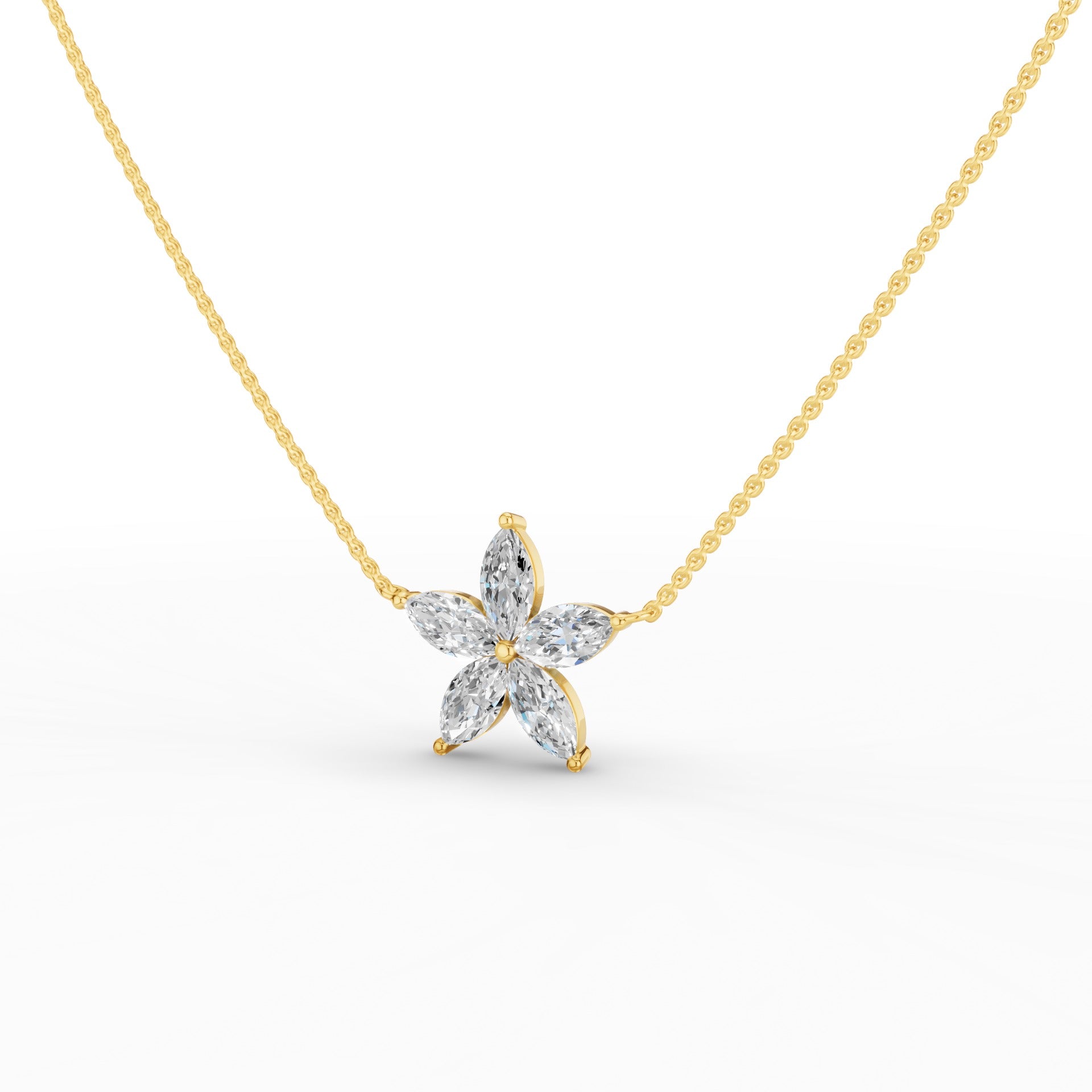 Five Stone Flower Design Marquise Shape Diamond Necklace