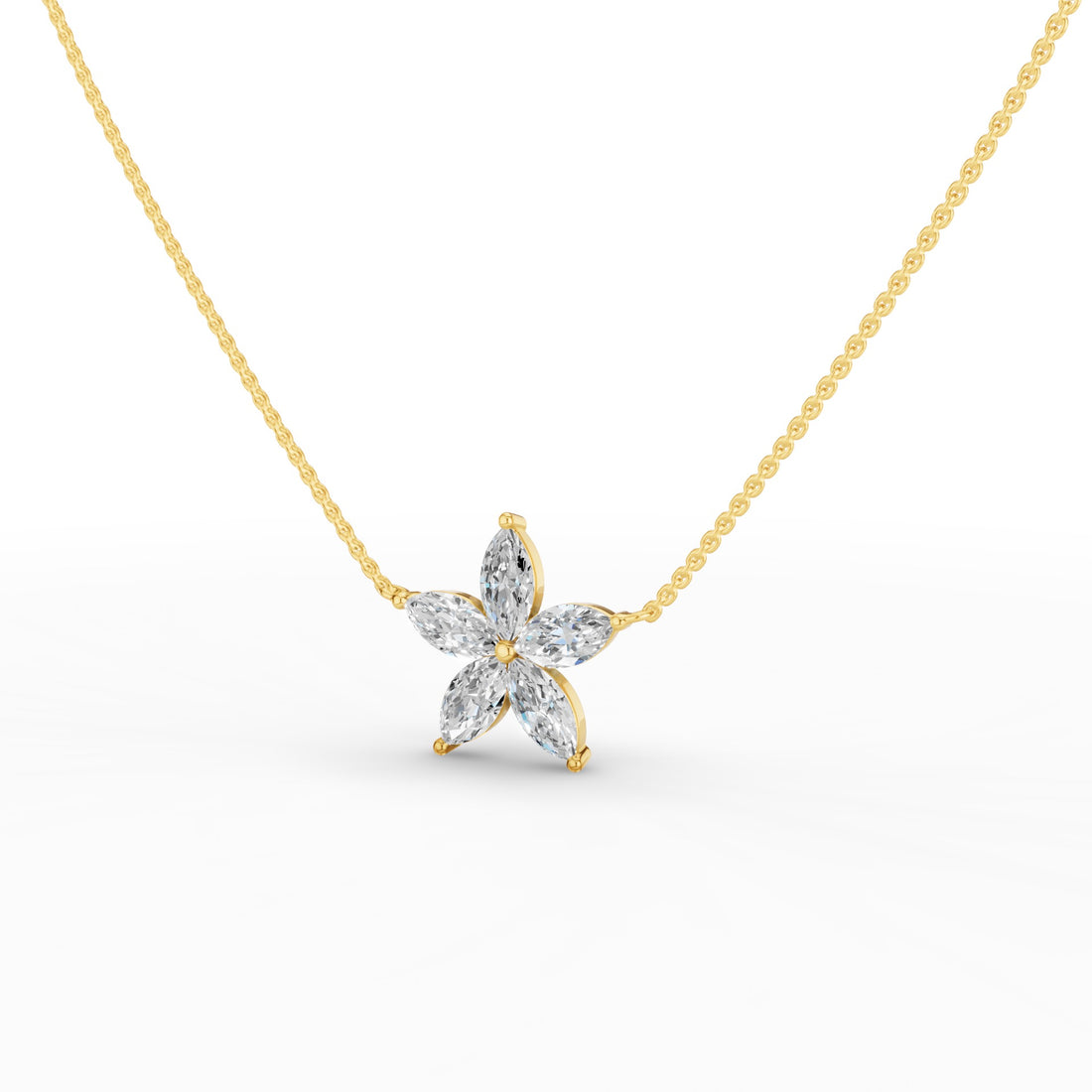 Five Stone Flower Design Marquise Shape Diamond Necklace