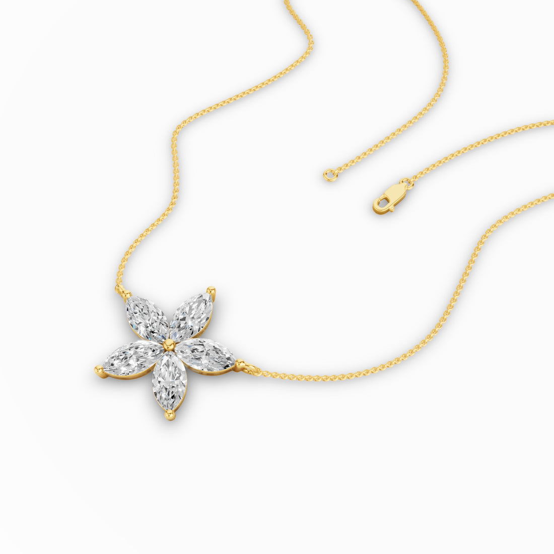 Five Stone Flower Design Marquise Shape Diamond Necklace