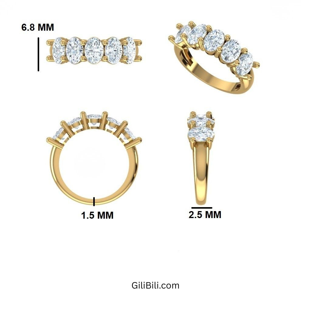 Five Stone Oval Shape Lab Grown Diamond Anniversary Ring