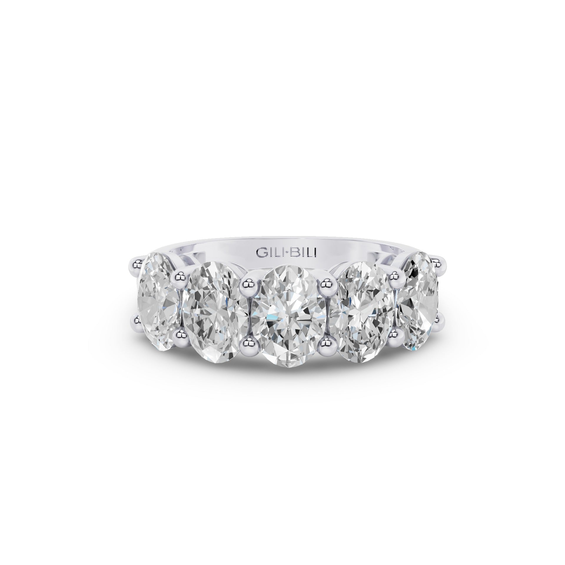 Five Stone Oval Shape Lab Grown Diamond Anniversary Ring