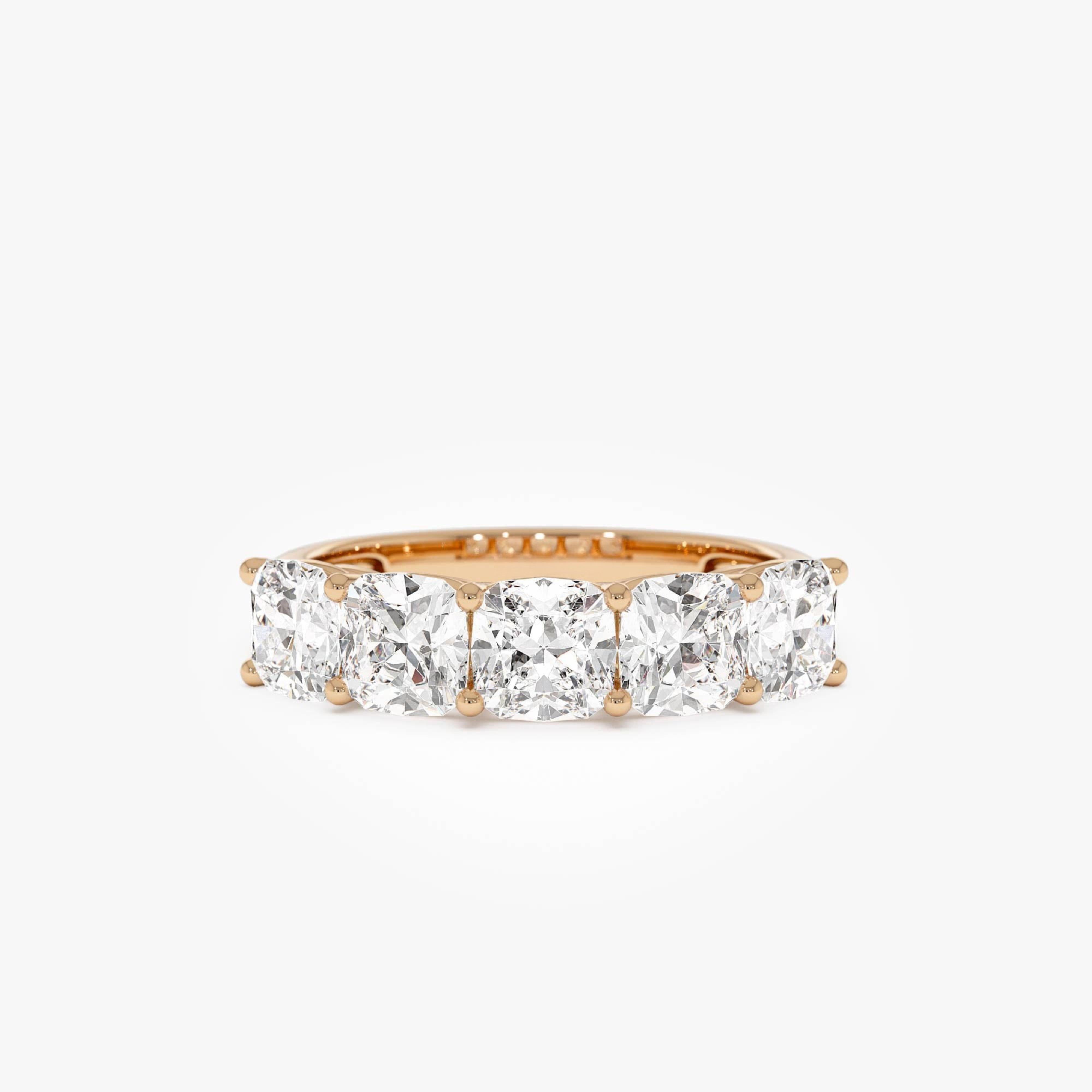 Five Stone Cushion Cut Lab Grown Diamond Anniversary Ring