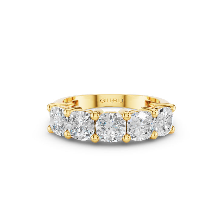 Five Stone Cushion Cut Lab Grown Diamond Anniversary Ring