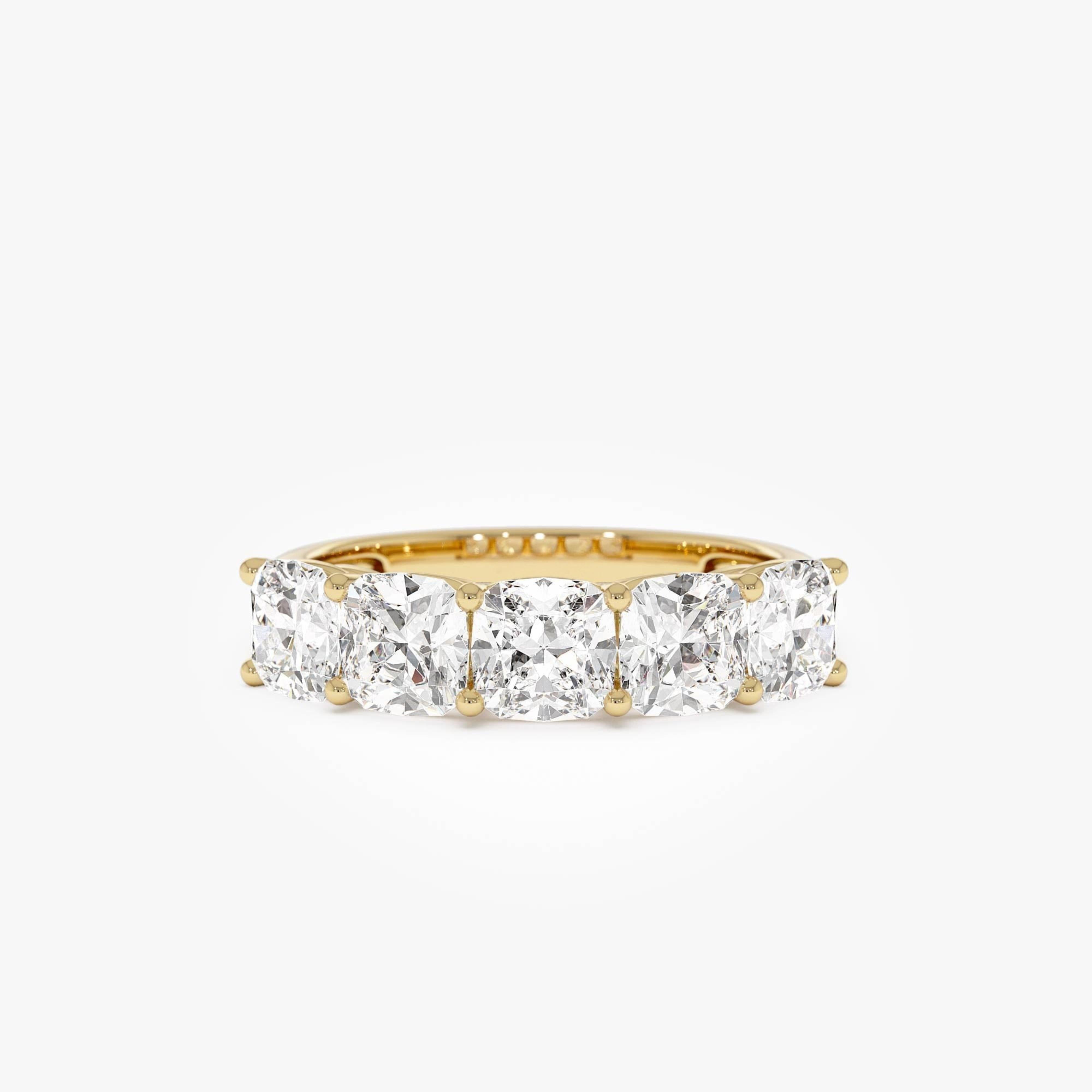 Five Stone Cushion Cut Lab Grown Diamond Anniversary Ring