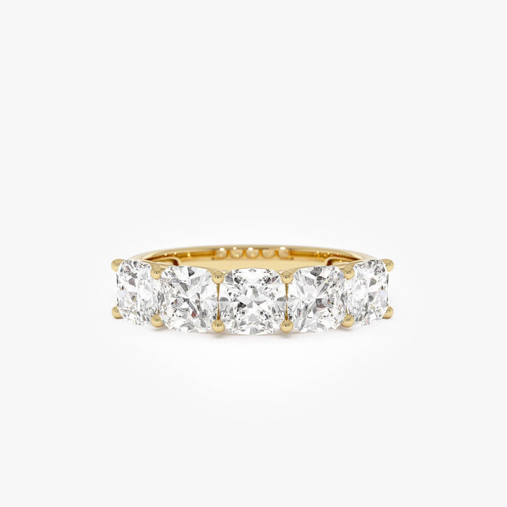 Five Stone Cushion Cut Lab Grown Diamond Anniversary Ring