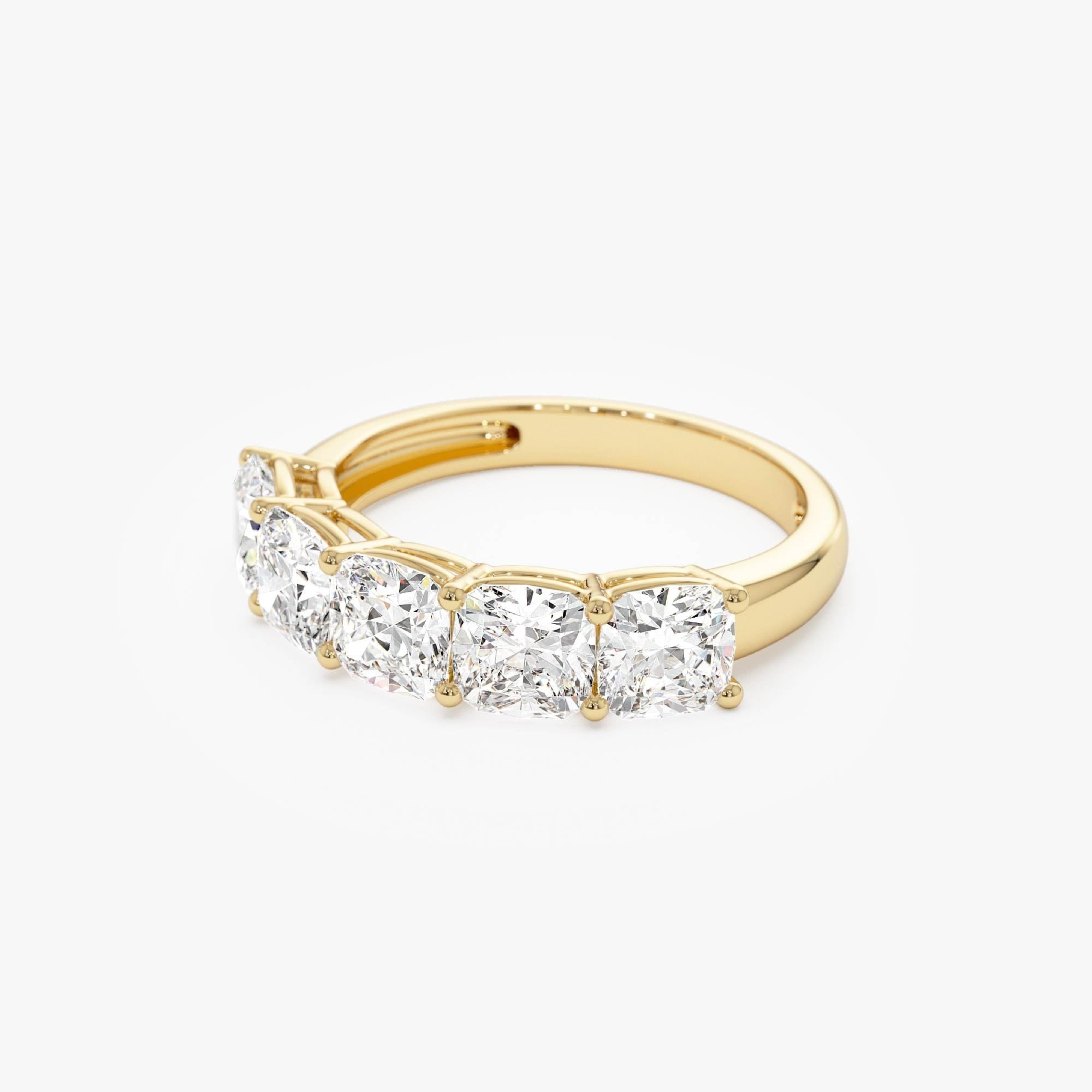 Five Stone Cushion Cut Lab Grown Diamond Anniversary Ring