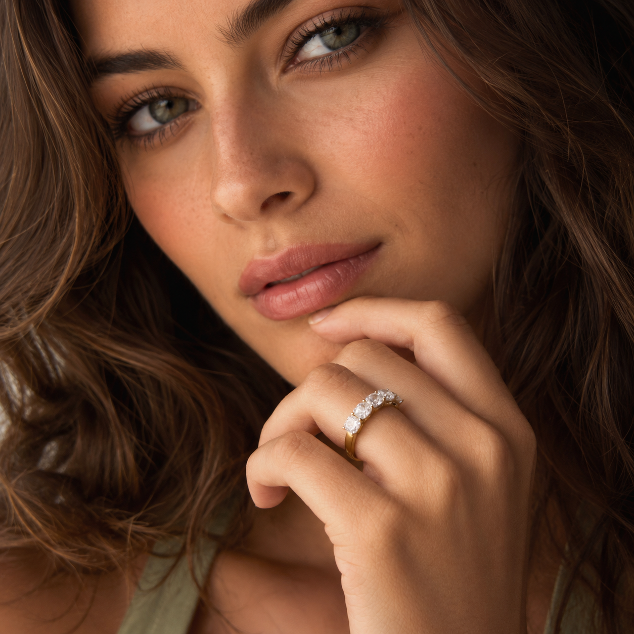 Five Stone Cushion Cut Lab Grown Diamond Anniversary Ring