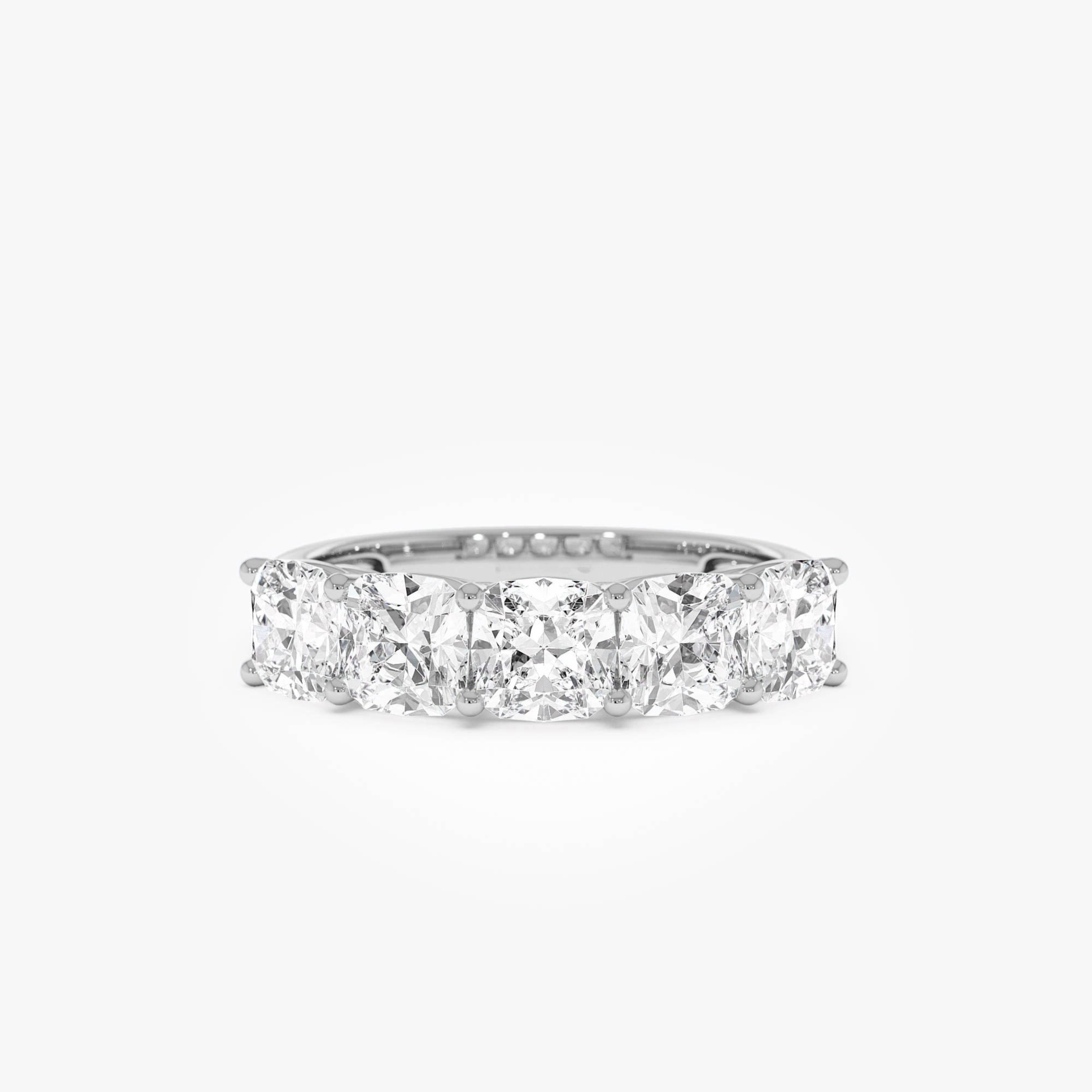 Five Stone Cushion Cut Lab Grown Diamond Anniversary Ring