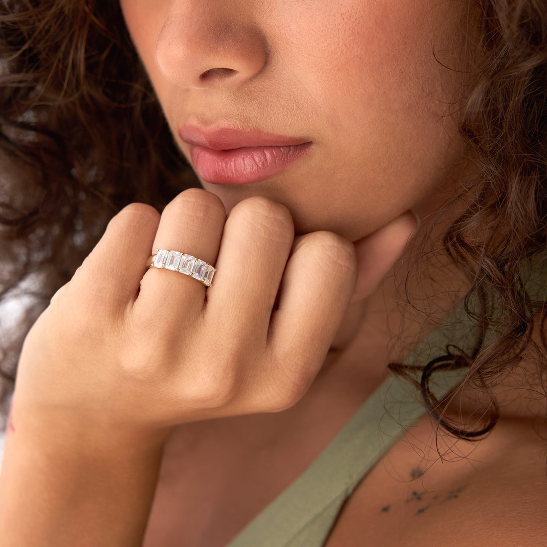 Five Stone Emerald Cut Lab Grown Diamond Anniversary Ring