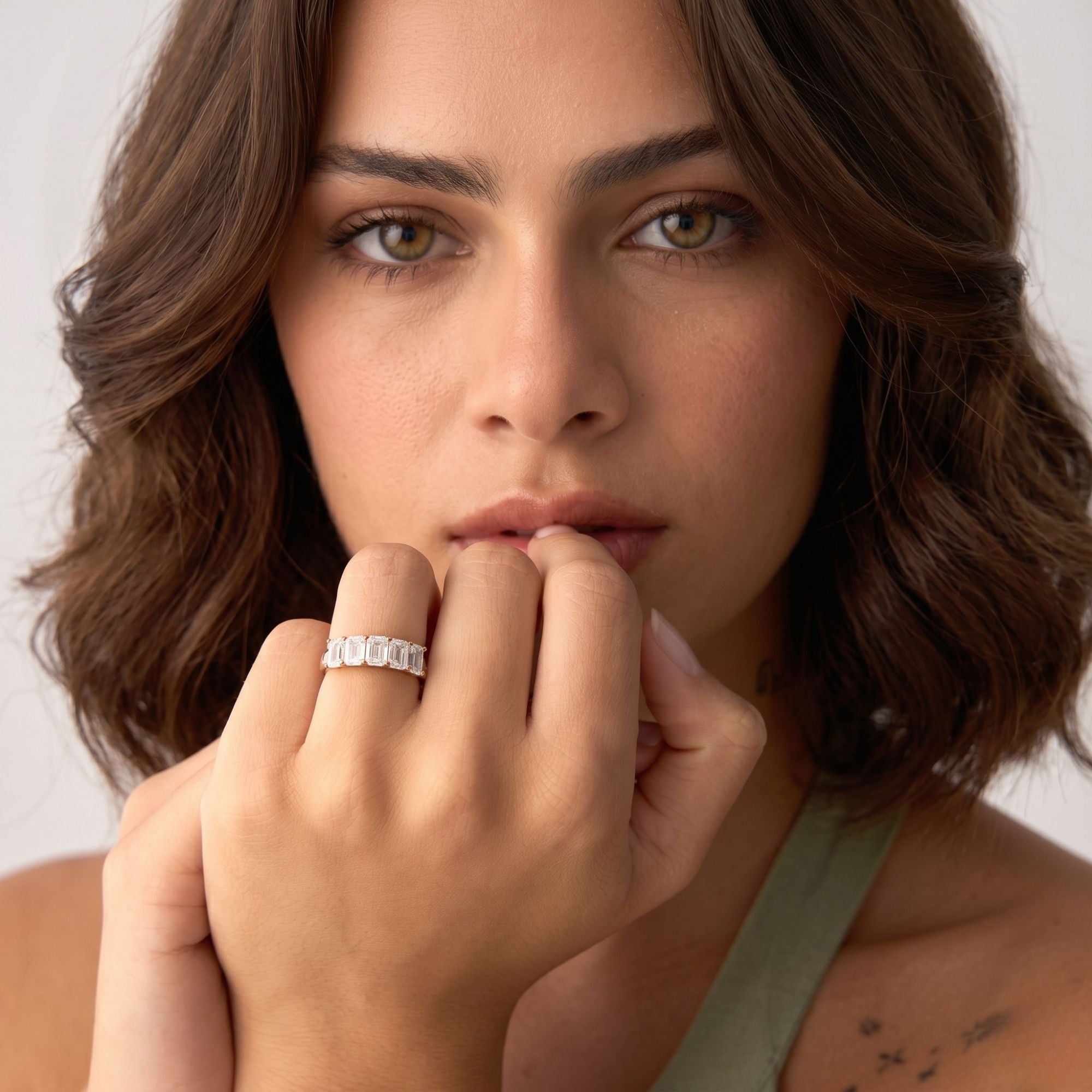 Five Stone Emerald Cut Lab Grown Diamond Anniversary Ring