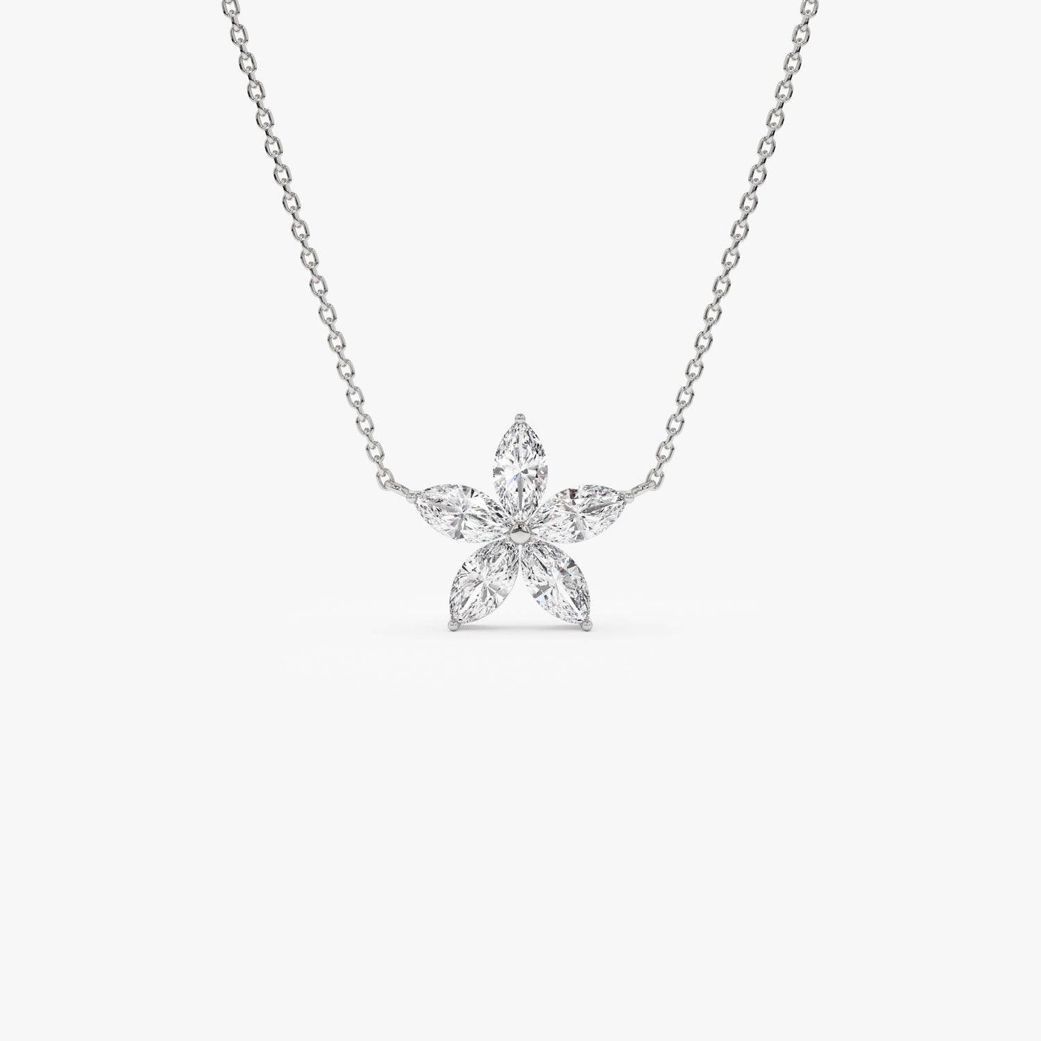 Five Stone Flower Design Marquise Shape Diamond Necklace