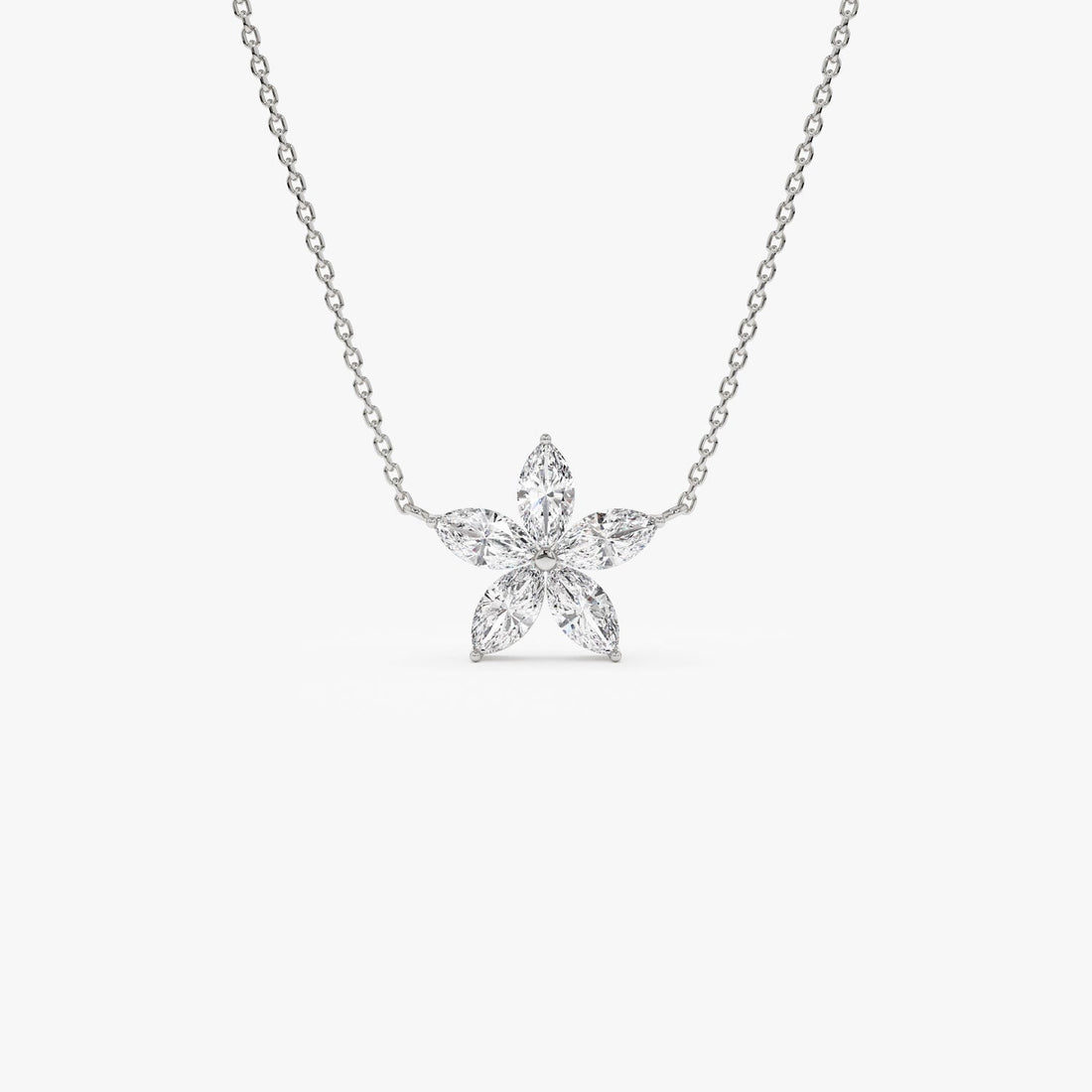 Five Stone Flower Design Marquise Shape Diamond Necklace