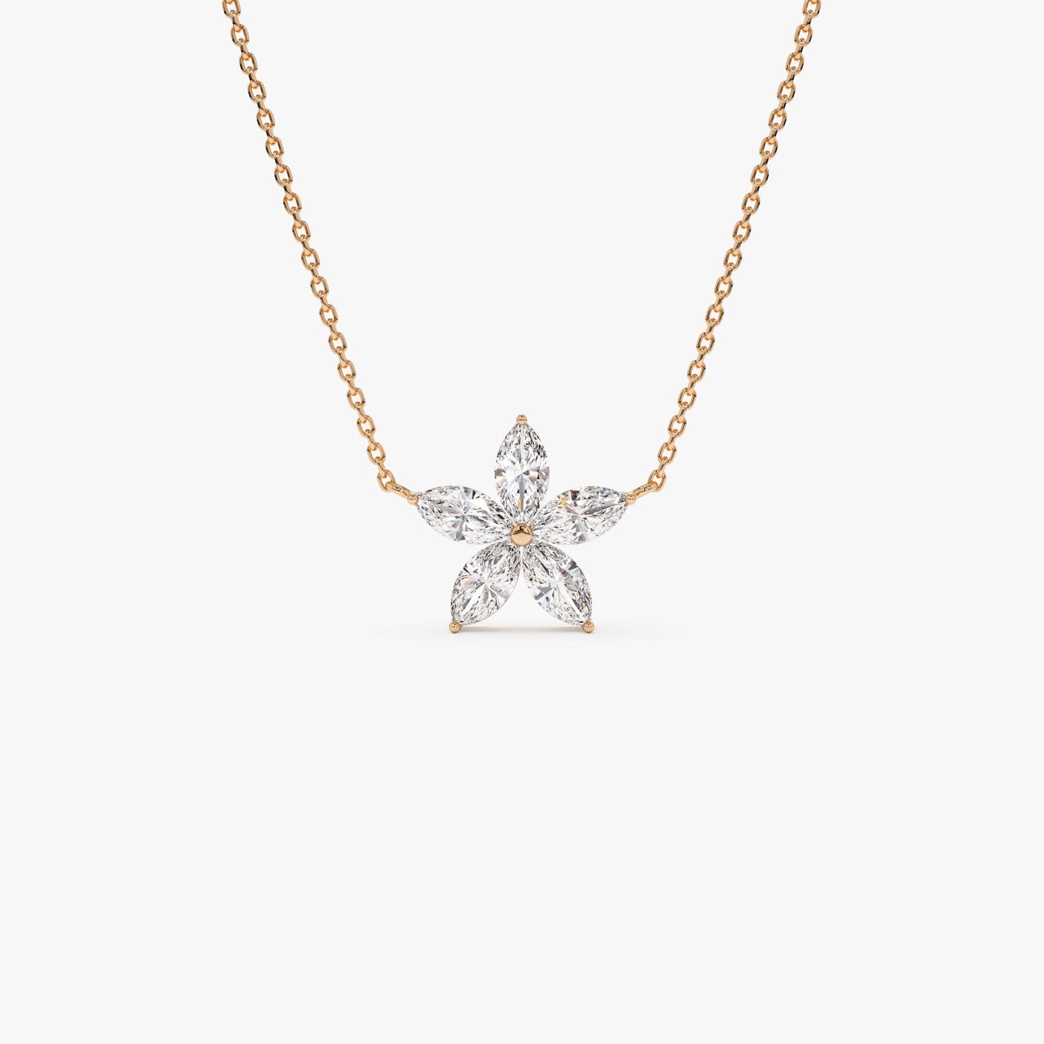 Five Stone Flower Design Marquise Shape Diamond Necklace