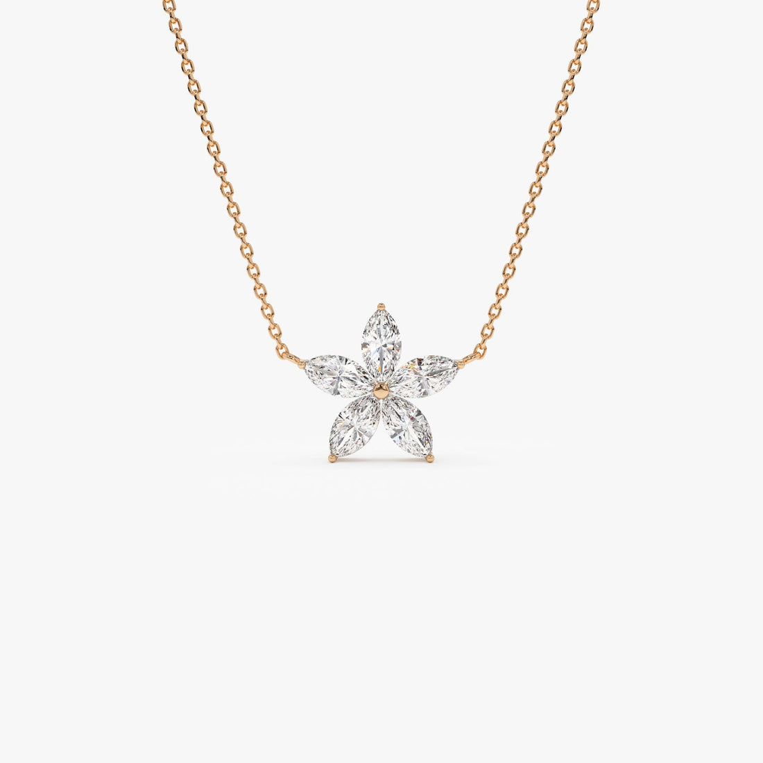 Five Stone Flower Design Marquise Shape Diamond Necklace