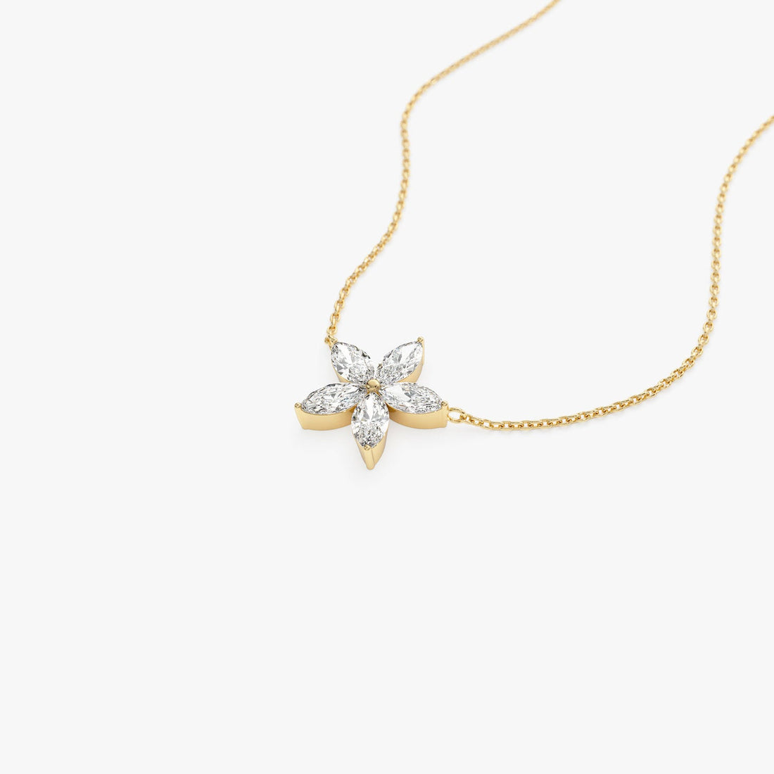 Five Stone Flower Design Marquise Shape Diamond Necklace