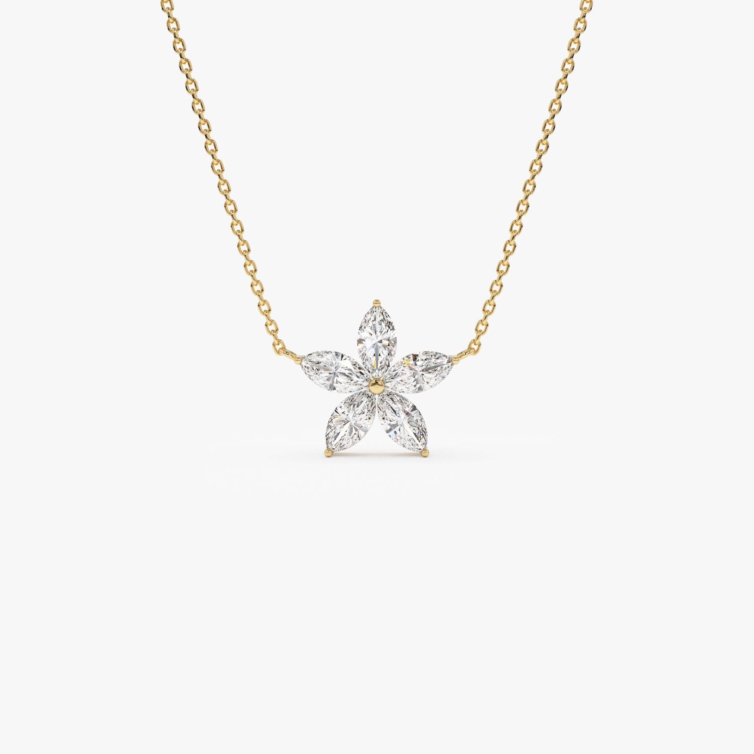 Five Stone Flower Design Marquise Shape Diamond Necklace