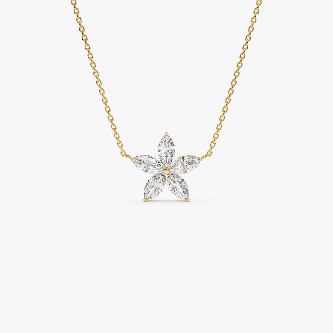 Five Stone Flower Design Marquise Shape Diamond Necklace