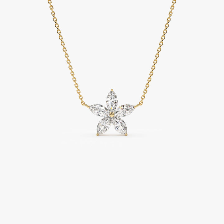 Five Stone Flower Design Marquise Shape Diamond Necklace
