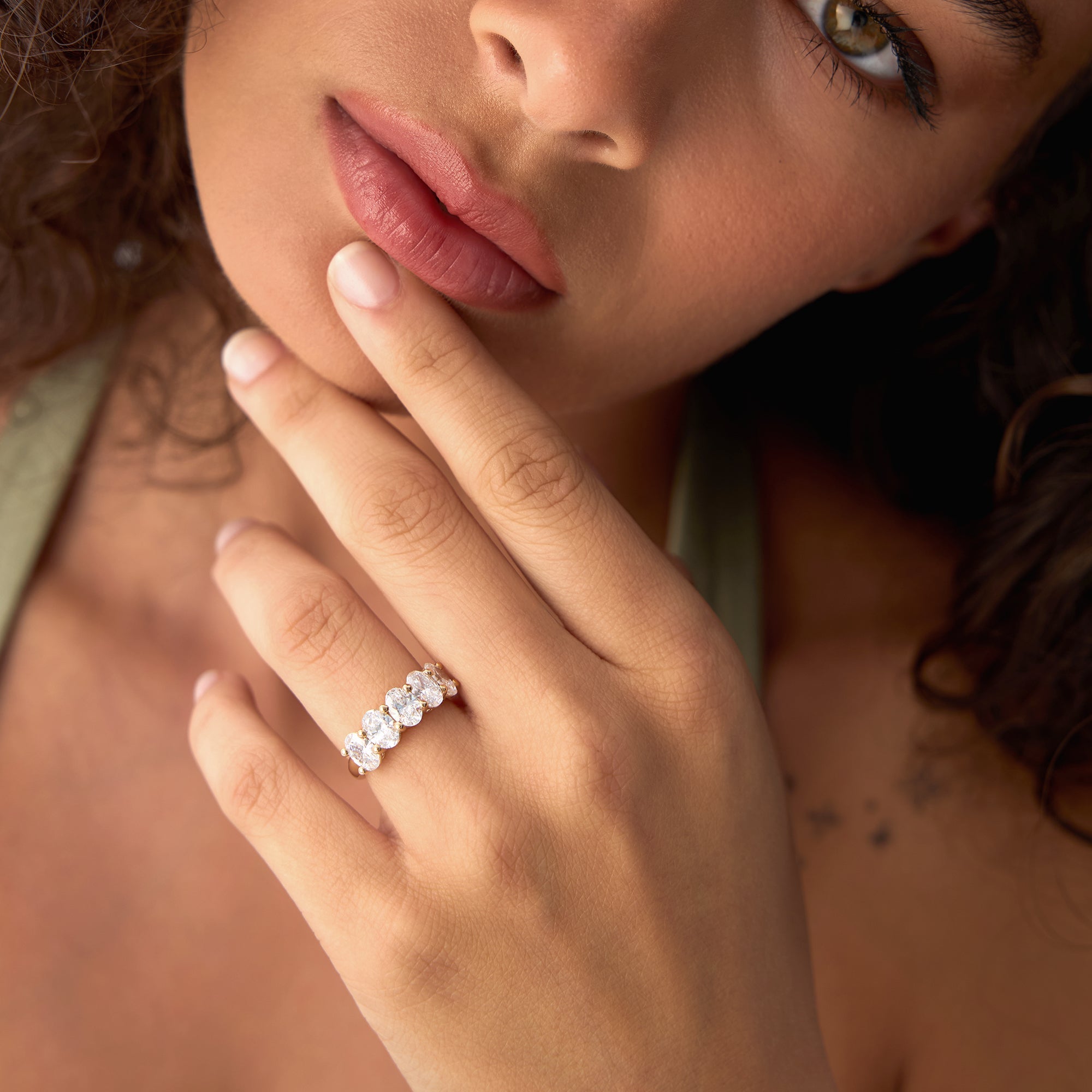 Five Stone Oval Shape Lab Grown Diamond Anniversary Ring
