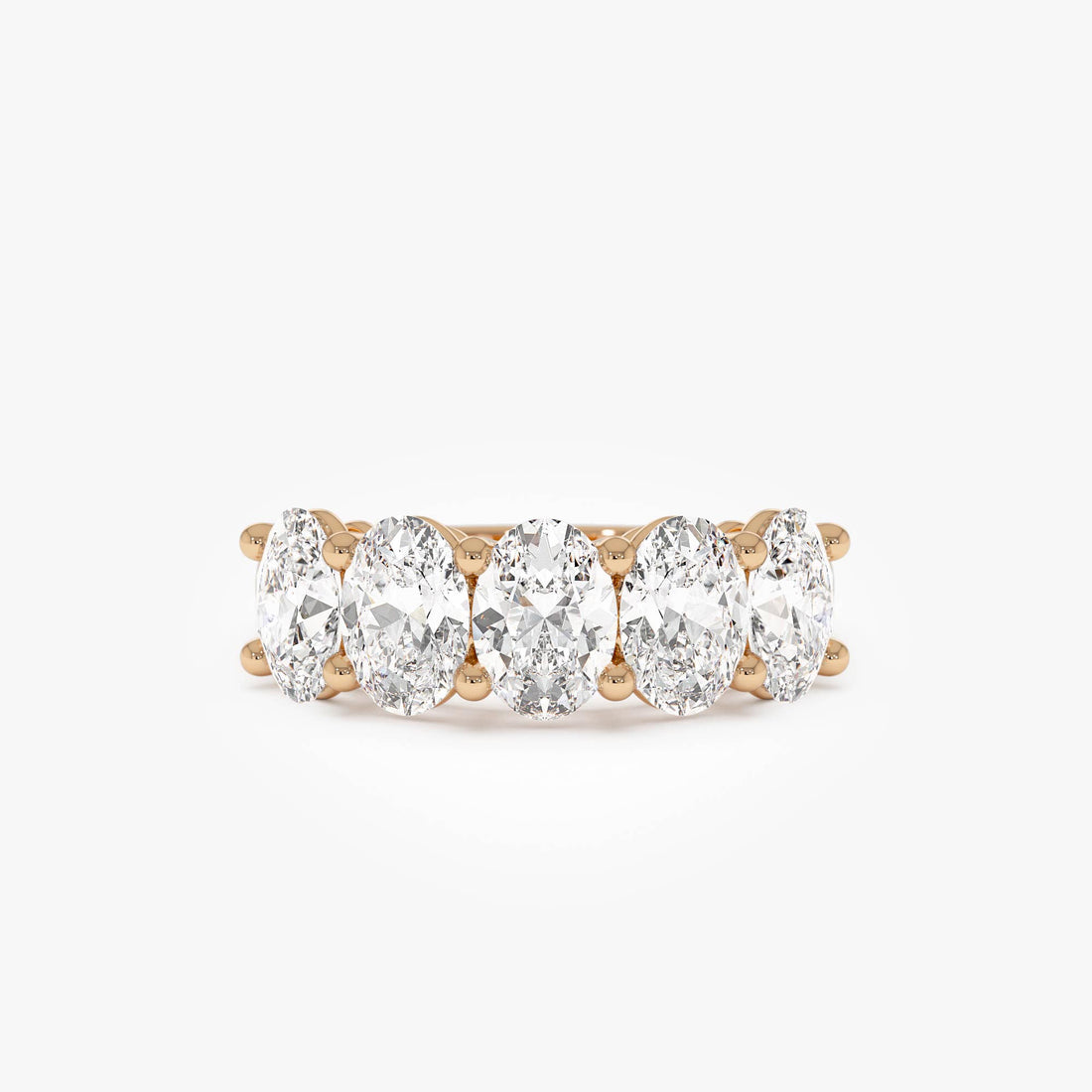Five Stone Oval Shape Lab Grown Diamond Anniversary Ring