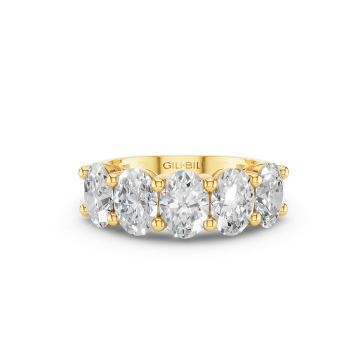 Five Stone Oval Shape Lab Grown Diamond Anniversary Ring
