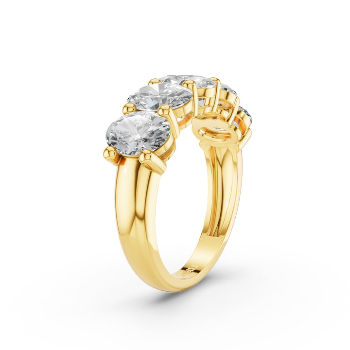Five Stone Oval Shape Lab Grown Diamond Anniversary Ring