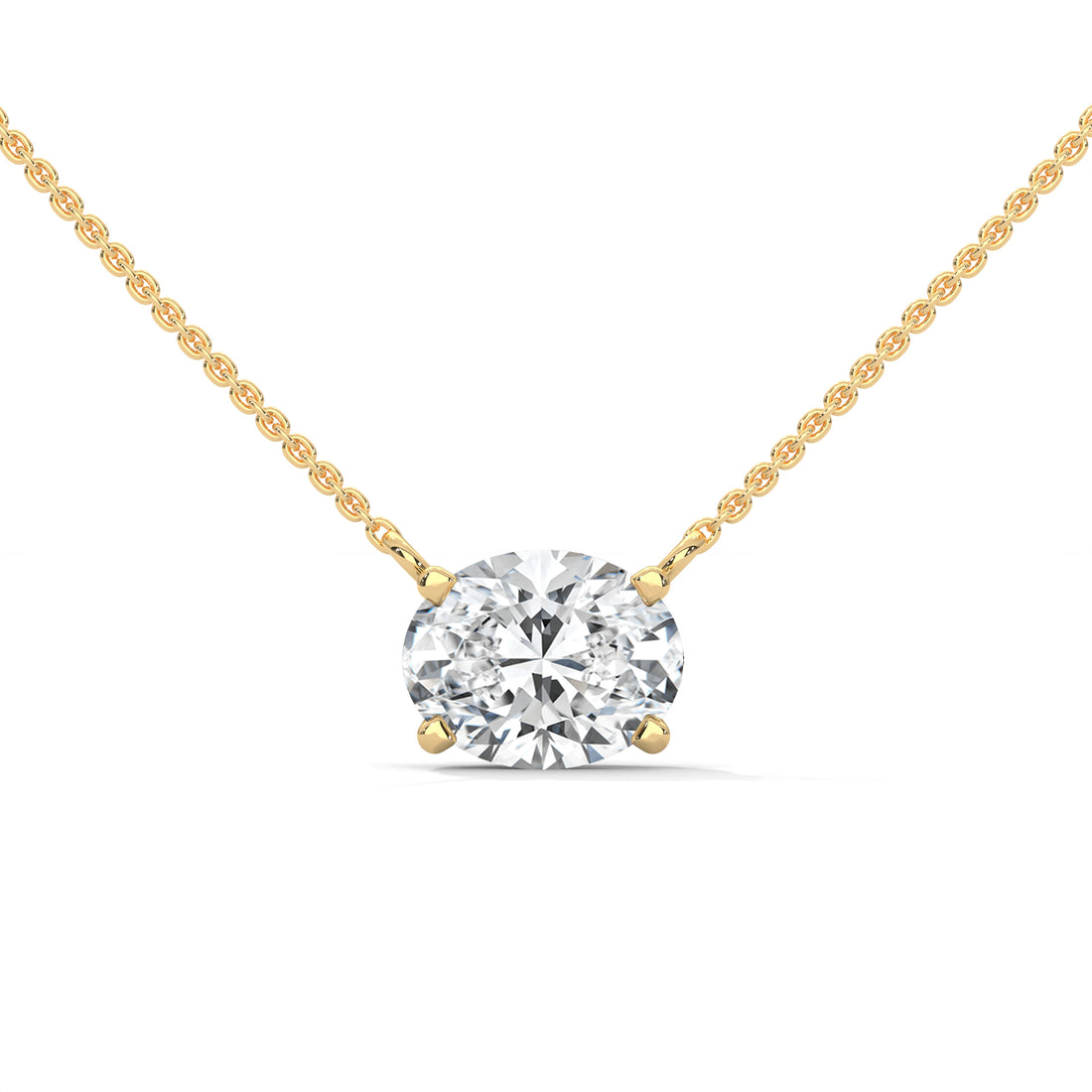 Gold necklace with a Oval diamond pendant on a white background