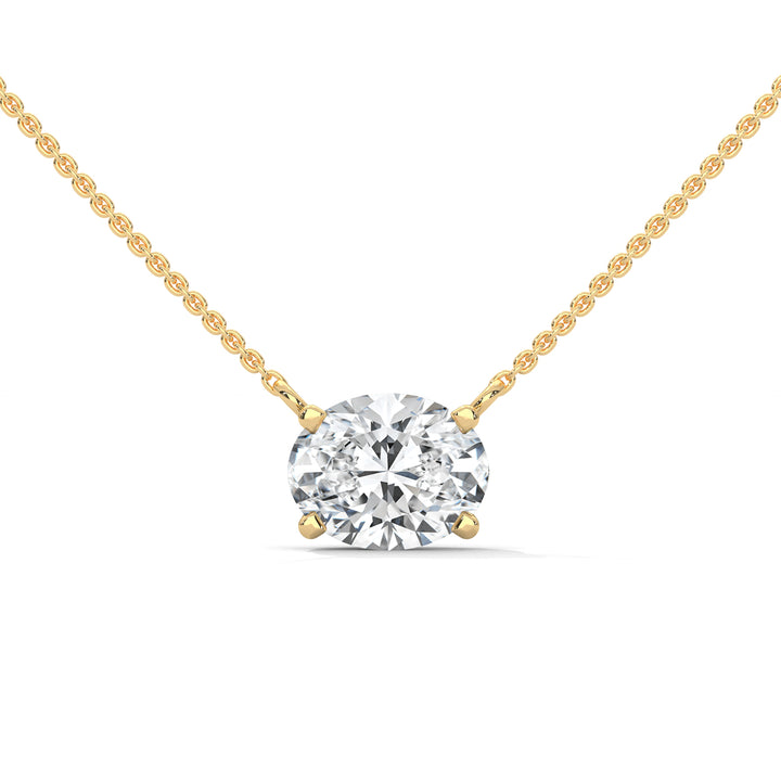 Gold necklace with a Oval diamond pendant on a white background