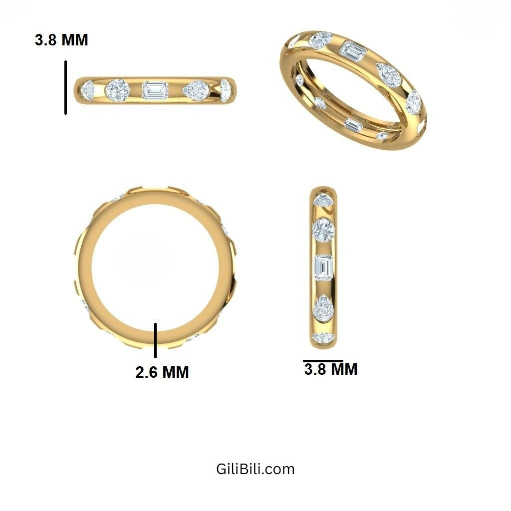 Flush Setting Mix Lab Grown Diamond Anniversary Ring